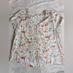 Reitmans White Floral Short-Sleeve Button Blouse